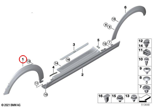 Moulage de passage de roue avant droit OEM 51775A01546 pour MINI F56 BEV, Cooper SE et plus encore. MINI d'origine.