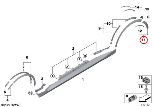Pass posteriore destro OEM stampato OEM 51775A2E9D2 per BMW G42. BMW originale.