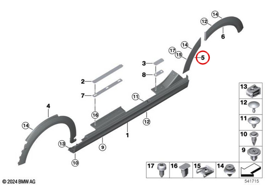 Tampa do arco da roda dianteira esquerda OEM 51775A2F7E5 para MINI F65 (02/2023 — 03/2025). MINI originais.