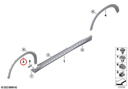 Left front wheel arch molding OEM 51775A329E1 for BMW X2 U10 (09/2022 - 03/2025). Genuine BMW.