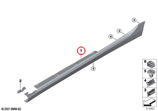Skirt laterale OEM 51775A360B6 per BMW U06. BMW originale.