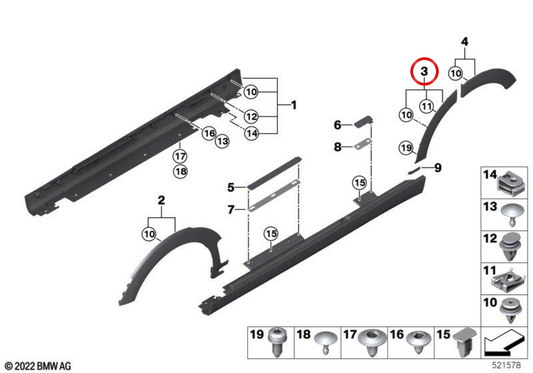 Moldura da porta traseira esquerda Sage Green OEM 51775A36C21 para MINI Clubman F54 LCI (05/2018-02/2024). MINI originais.