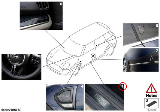 Modanatura copertura ingresso anteriore OEM 51775A42BC0 per MINI F60, F60 LCI. MINI originale.
