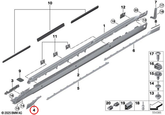 Embels Embelliar Kirt avant gauche OEM 51775A62B87 pour BMW G70. BMW d'origine.