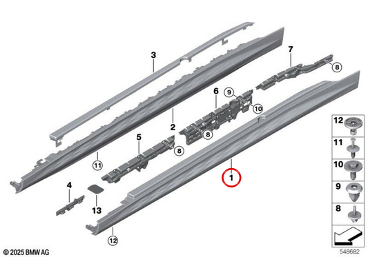 OEM 51775A6A623 Jupe latérale gauche pour BMW G60, G61. BMW d'origine.