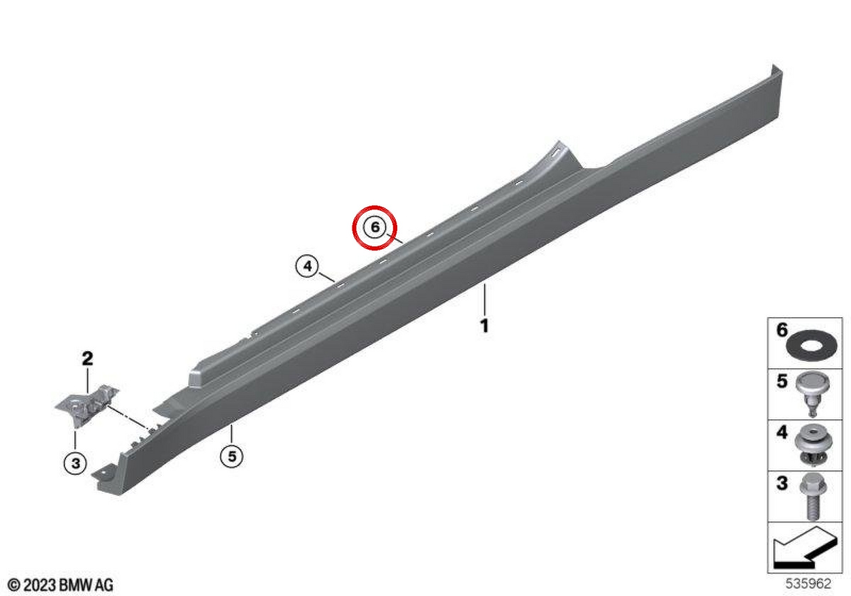 Tülle panel protector umbral OEM 51775A737D9 para MINI Cooper E, Cooper SE, JCW E (J01). Original MINI.