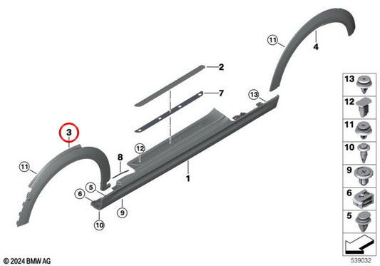 Moldung Kotflügel vorn rechts OEM 51775B389B4 für MINI F65, F66, F67 Cabrio Cooper C, Cooper S… Original MINI