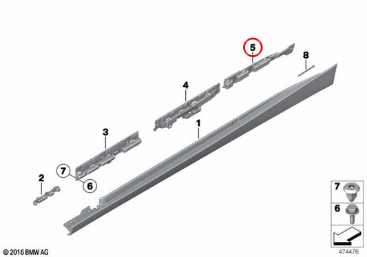 Suporte de moldagem do lado direito OEM 51777320210 para BMW F36. BMW genuíno.