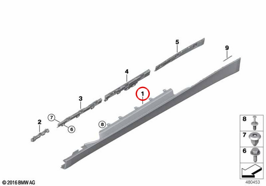 Faldón lateral derecho imprimado OEM 51777363396 para BMW F32, F33. Original BMW.