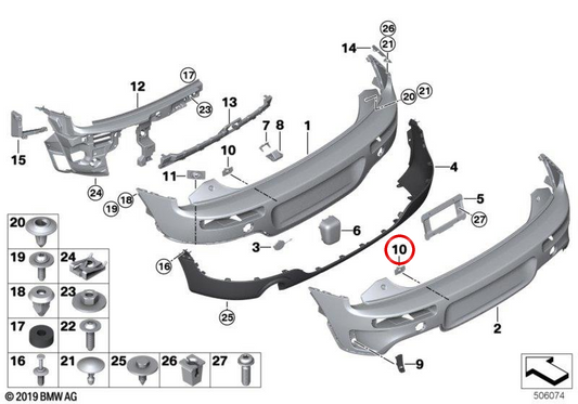 Rechte Innen-PDC-Sensorhalterung OEM 51777381966 für MINI Clubman F54, F54 LCI. Originaler MINI.