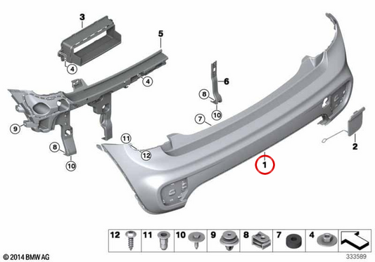 Rivestimento paraurti posteriore primerizzato OEM 51777382173 per MINI F56, F57. MINI originale.