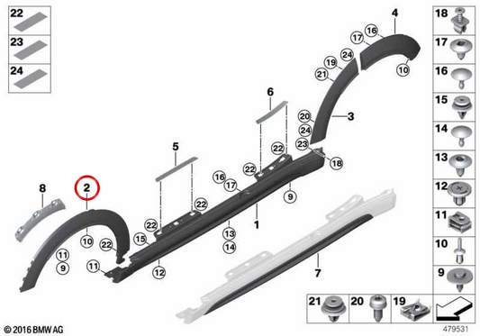 Modanatura passaruota anteriore destro OEM 51777389366 per MINI Countryman F60, F60 LCI. MINI originale.