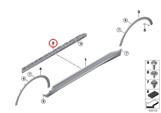 Supporto gonna il lato destro OEM 5177425470 per BMW G07. BMW originale.
