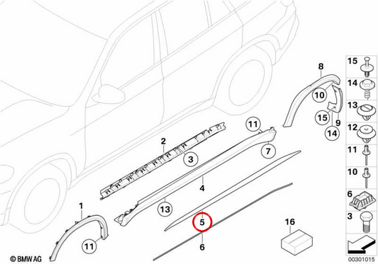 Protetor de limiar esquerdo (vinil transparente) OEM 51778038027 para BMW E70, E71. BMW genuíno.