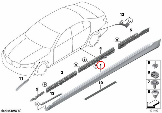 Saia lateral esquerda preparada OEM 51778064981 para BMW G11, G12. BMW genuíno.