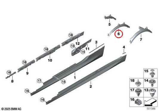 Moldura paso de rueda trasera izquierda OEM 51778065861 para BMW F91, F92. Original BMW.