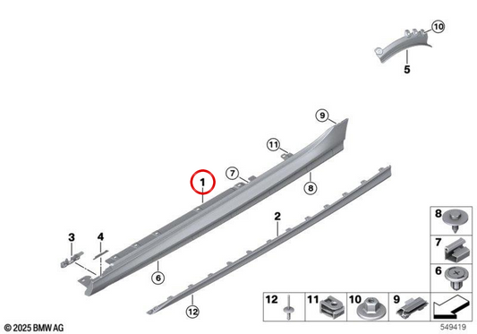 Linke Seite Embinedor -Druck OEM 51778080945 für BMW F70, F44. Original BMW.
