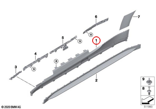 Côté droit Embelledora Cover OEM 51778084240 pour BMW G82, G83. BMW d'origine.