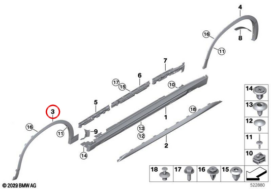 Moldagem do arco da roda dianteira direita com primer OEM 51778089918 para BMW F39. BMW genuíno.