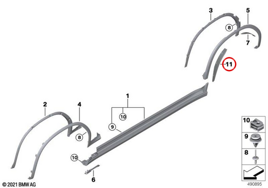 Extensión de aleta trasera izquierda OEM 51778090925 para BMW G02. Original BMW.