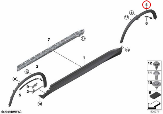 Aletín de paso de rueda trasero derecho OEM 51778099122 para BMW G05. Original BMW.