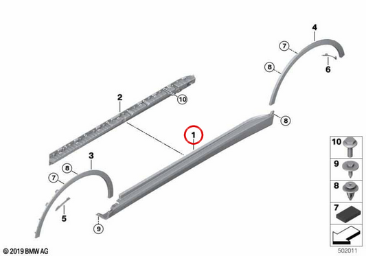 Copertura laterale destra OEM 51779478328 per BMW G07. BMW originale.