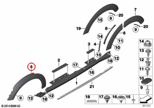 Front right wheel arch panel OEM 51779800762 for MINI Countryman R60, Paceman R61. Original MINI.