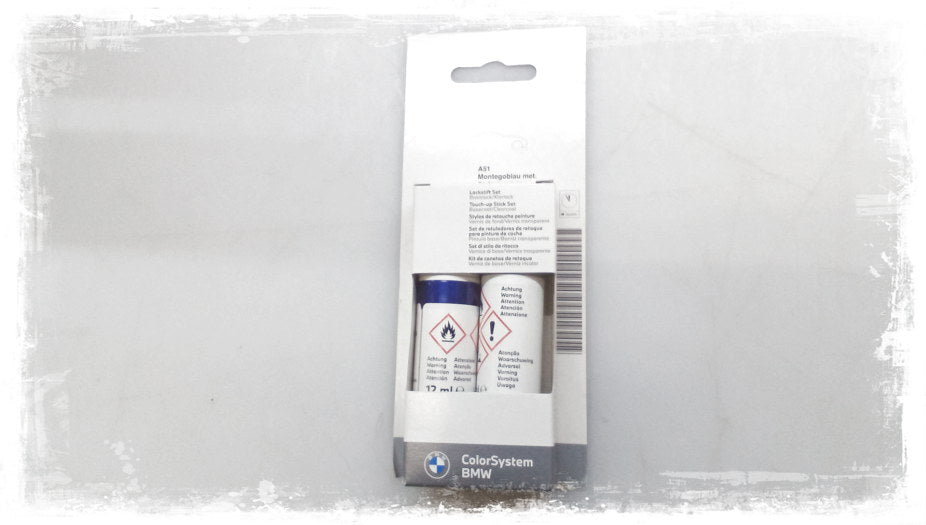Set de lápiz de retoque color azul Montegoblau metalizado OEM 51910415658 para BMW E81,E82,E87,E88,E90,E91,E92,E93,F20,F21,F22,F23,F30,F31,F32,F33,F34,F36,G20,G21,X1,X3,X4,X5,X6,Z4. Original BMW.