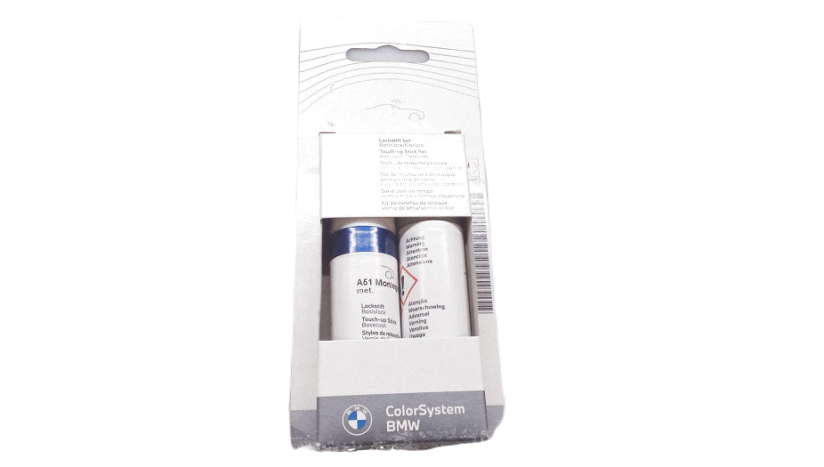 Set de lápiz de retoque color azul Montegoblau metalizado OEM 51910415658 para BMW E81,E82,E87,E88,E90,E91,E92,E93,F20,F21,F22,F23,F30,F31,F32,F33,F34,F36,G20,G21,X1,X3,X4,X5,X6,Z4. Original BMW.