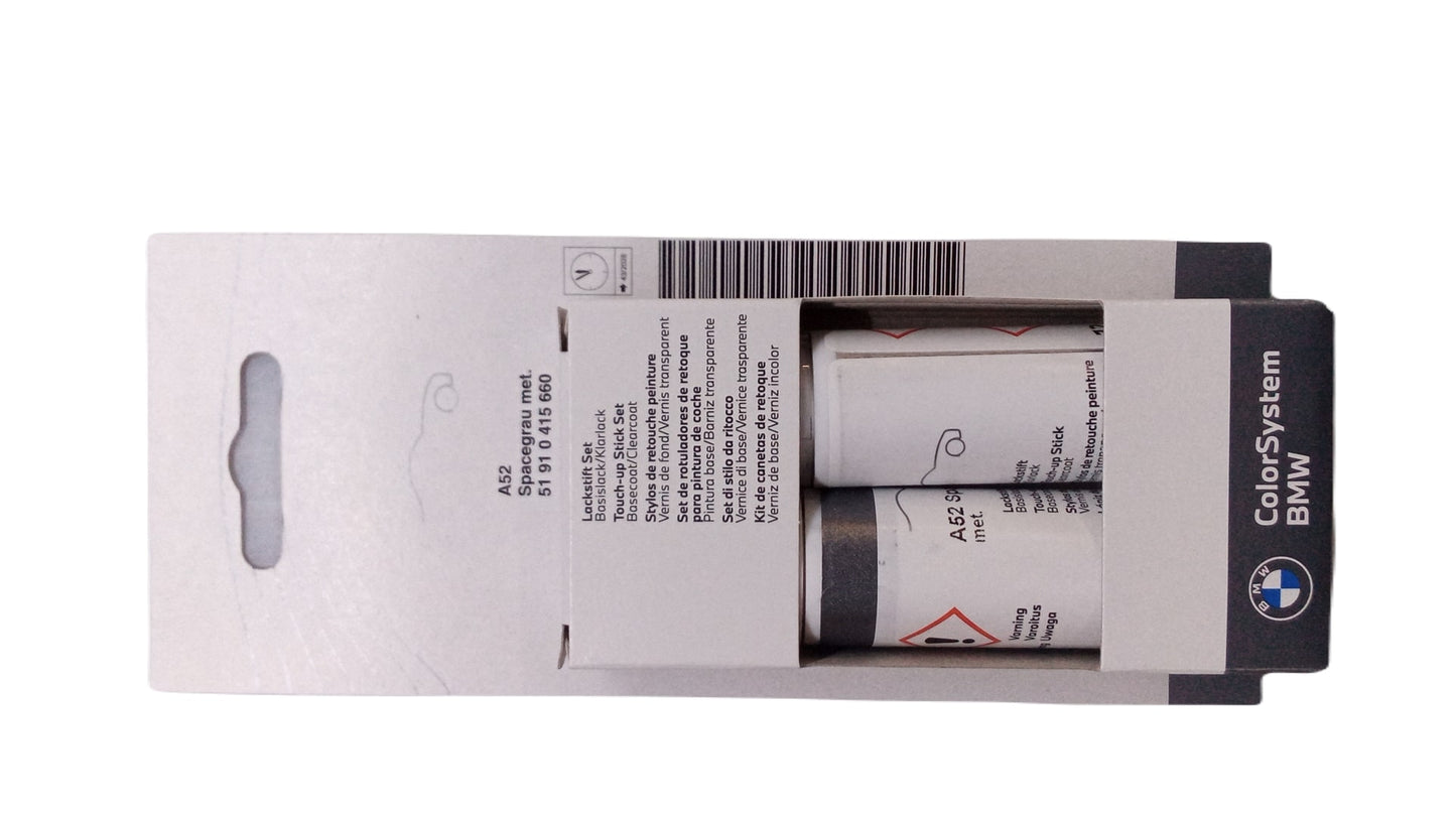 Kit reparación arañazos pintura Spacegrau Metallic OEM 51910415660 para BMW {E46,E60,E61,E70,E71,E81,E82,E83,E84,E85,E87,E88,E90,E91,E92,E93,F01,F06,F07,F10,F11,F13,F20,F25,F30,F31,F34,F36} Original BMW.