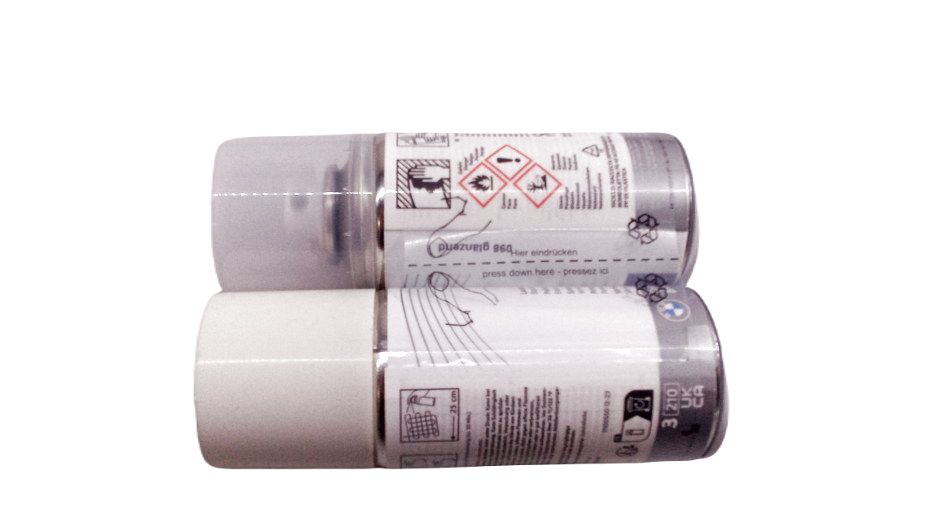 Spray de tinta branca alpina (Alpinweiss uni) 2x150ml OEM 51912407535 para BMW Motorrad {KK56, K75, K75 S, R100 GS PD, R65 GS, R80 GS, R80 GS PD}. BMW genuíno.