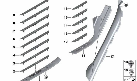 Embels droit COUVERTURE DU SEURTHOLD DE PORTE DU OEM 51477344240 pour BMW F15. BMW d'origine.