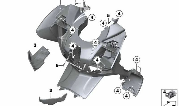 Cubierta superior de piernas OEM 46638556388 para BMW Motorrad C 650 GT (CK19) modelos 2011-2015 y 2015-2020. Pieza original BMW Motorrad.