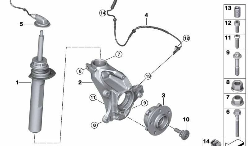 Front left shock absorber for BMW X1 F48, F49 (OEM 37106881599). Original BMW