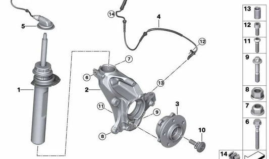Front left shock absorber for BMW X1 F48, F49 (OEM 37106881599). Original BMW