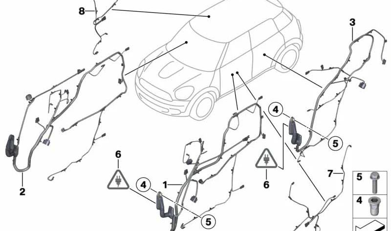 Cableado de puerta lado copiloto OEM 61129811263 para MINI R60, R61 (Countryman, Paceman). Original MINI.