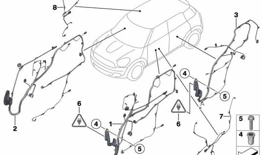 Cableado de puerta lado copiloto OEM 61129811263 para MINI R60, R61 (Countryman, Paceman). Original MINI.