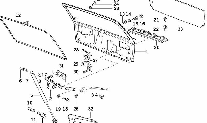 Soporte izquierdo de maletero OEM 51318149743 para BMW E34. Repuesto original BMW.