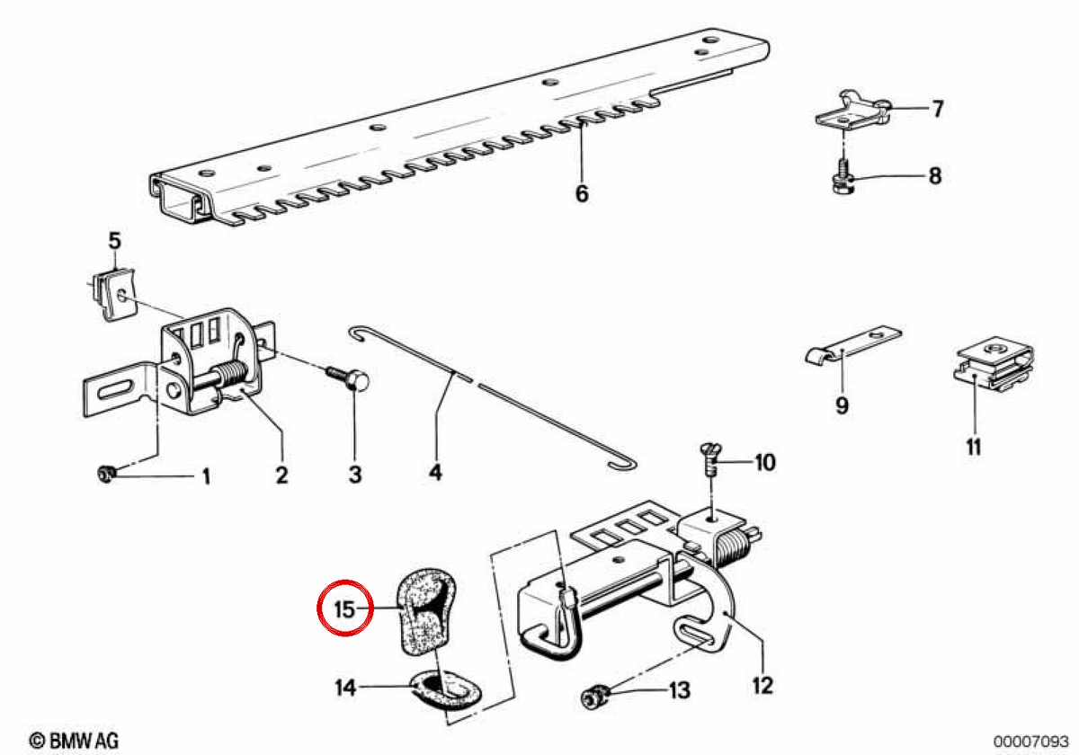 OEM support handle 52101803743 for BMW E21, E12, E24, E23. Original BMW.