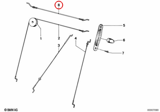 Cable de ajuste asiento OEM 52101854441 para BMW E21, E24. Original BMW.
