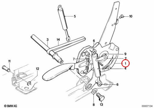 Rechte Außenliegermechanismus OEM 52101906414 für BMW E30. Original BMW.