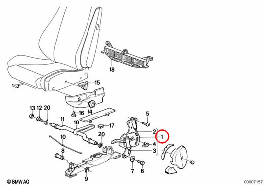 Mecanismo de reclinado asiento derecho interior OEM 52101922150 para BMW E30, E28, E24, E23. Original BMW.