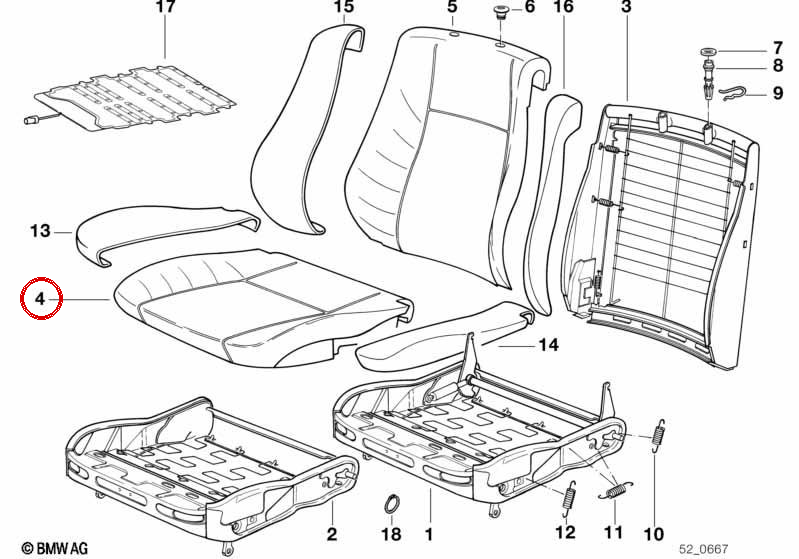 Vordersitz für BMW 5 E34 -Serie (OEM 52101973383). Original BMW
