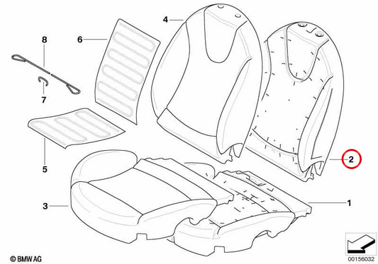 Basisschaumgummi für linke Rückenlehne OEM 52102751239 für MINI R56, R55 Clubman, R57 Cabrio, R58 Coupé, R59 Roadster. Originaler MINI.