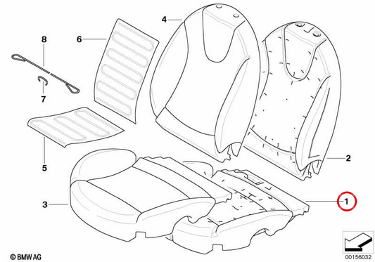 Borracha de espuma de assento básico direito OEM 52102751242 para MINI R56, R56 LCI, Clubman R55, Cabrio R57, Coupé R58, Roadster R59. MINI originais.