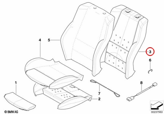 Cojín respaldo asiento OEM 52103410036 para BMW E83. BMW originale.
