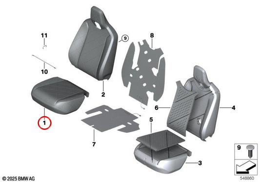 Rechte Stoffsitzabdeckung OEM 52105A04E02 für BMW i20. Original BMW.