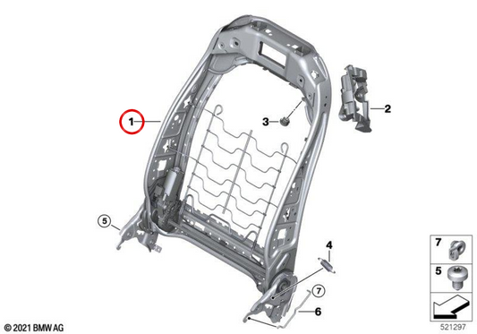 OEM 52105A134C8 Struttura di backup destra per BMW G42, G87, G22. BMW originale.