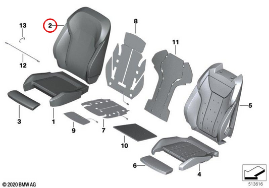 Support Setal Leather Cuir droit OEM 52105A1AFB4 pour BMW G20, G21, G26, G01, G08, G02. BMW d'origine.