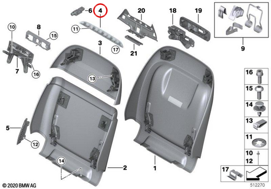 LED-LUZ-Einsatzkomfortsitz für BMW X7 G07N (OEM 52105A1BC18). Original BMW